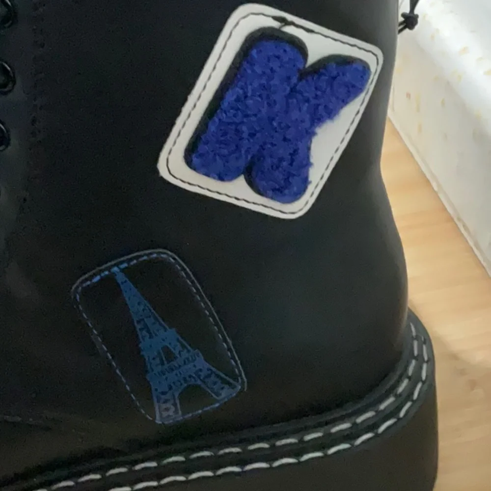 Karl Lagerfeld Black Combat Boots with Red Accents - Picture 8 of 11